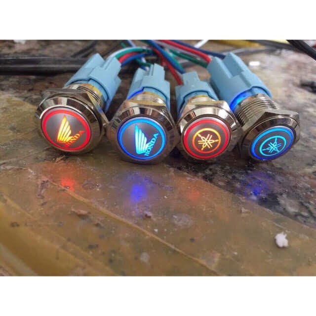 Công tắc nhấn giữ LOGO LED cho ô tô, xe máy 16mm HV shop có đèn
