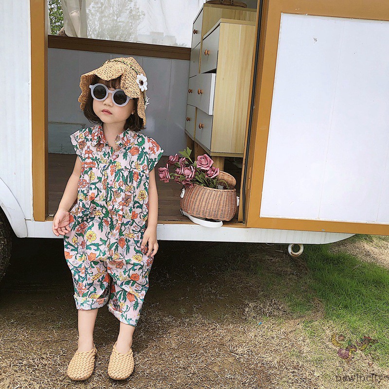 Áo Liền Quần In Hoa Cho Bé Gái