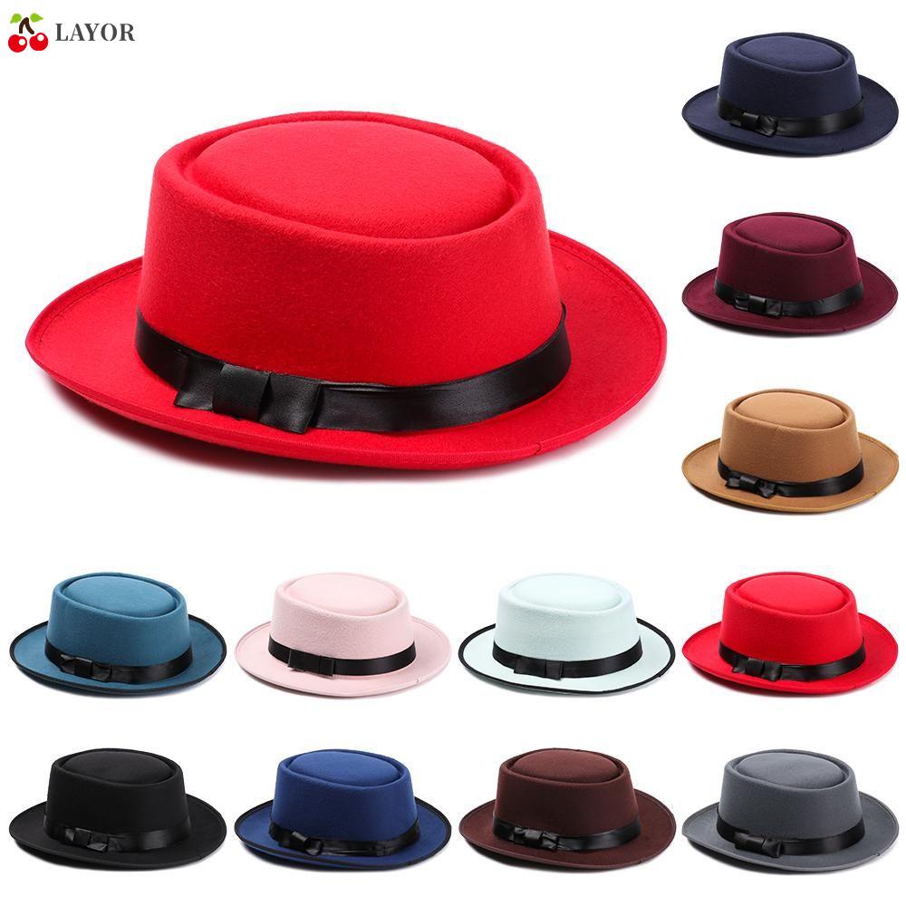 LAYOR Winter Autumn Jazz Cap Vintage Panama Fedora Hat Stage Performance Flat Top New Fashion Wide Brim Dress Dance Party Woolen Cowboy Hat/Multicolor