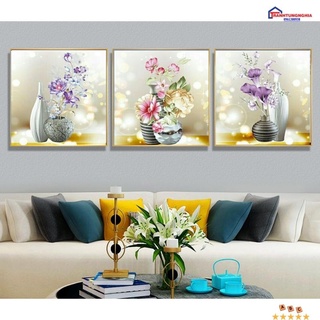 Tranh đính đá LV149 DF2746 (1m48 x 50cm), tranh thêu chữ thập bình hoa bộ 3 bức LV3138 (1m22 x 42cm)