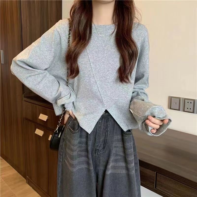 Áo Sweater Tay Dài Dáng Rộng Thiết Kế Xẻ Tà Thời Trang Xuân Thu Mới Cho Nữ