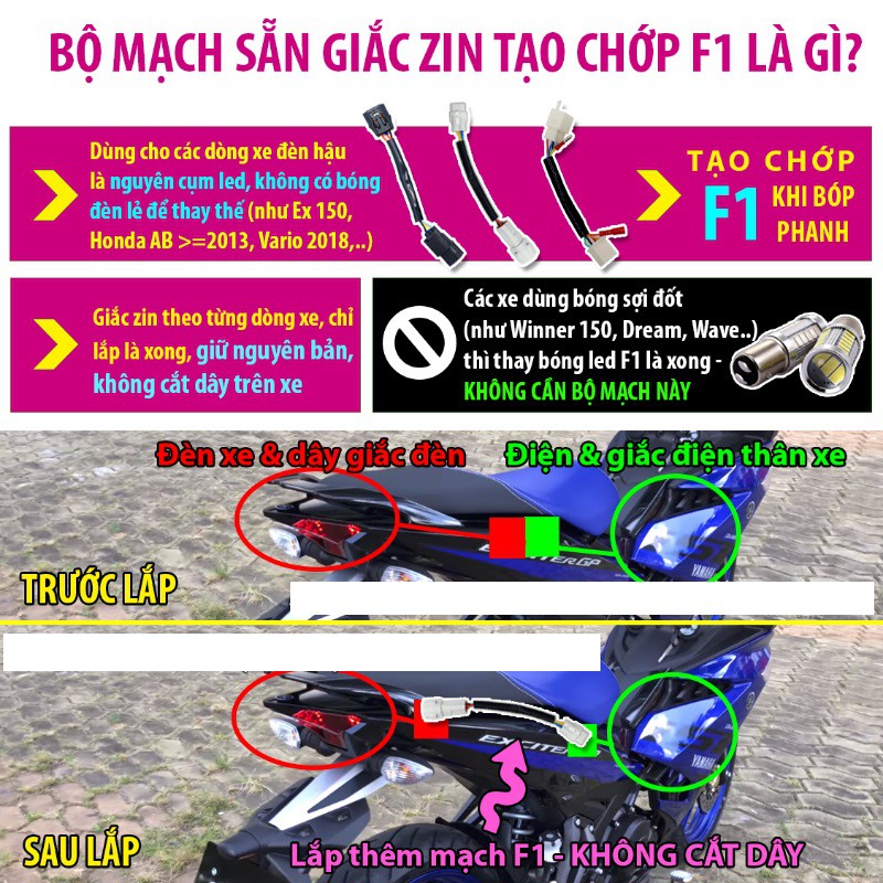 [bản nâng cấp 2021] Winner X - Bộ mạch sẵn giắc zin tạo chớp stop F1 8 kiểu - winx winner150 winner