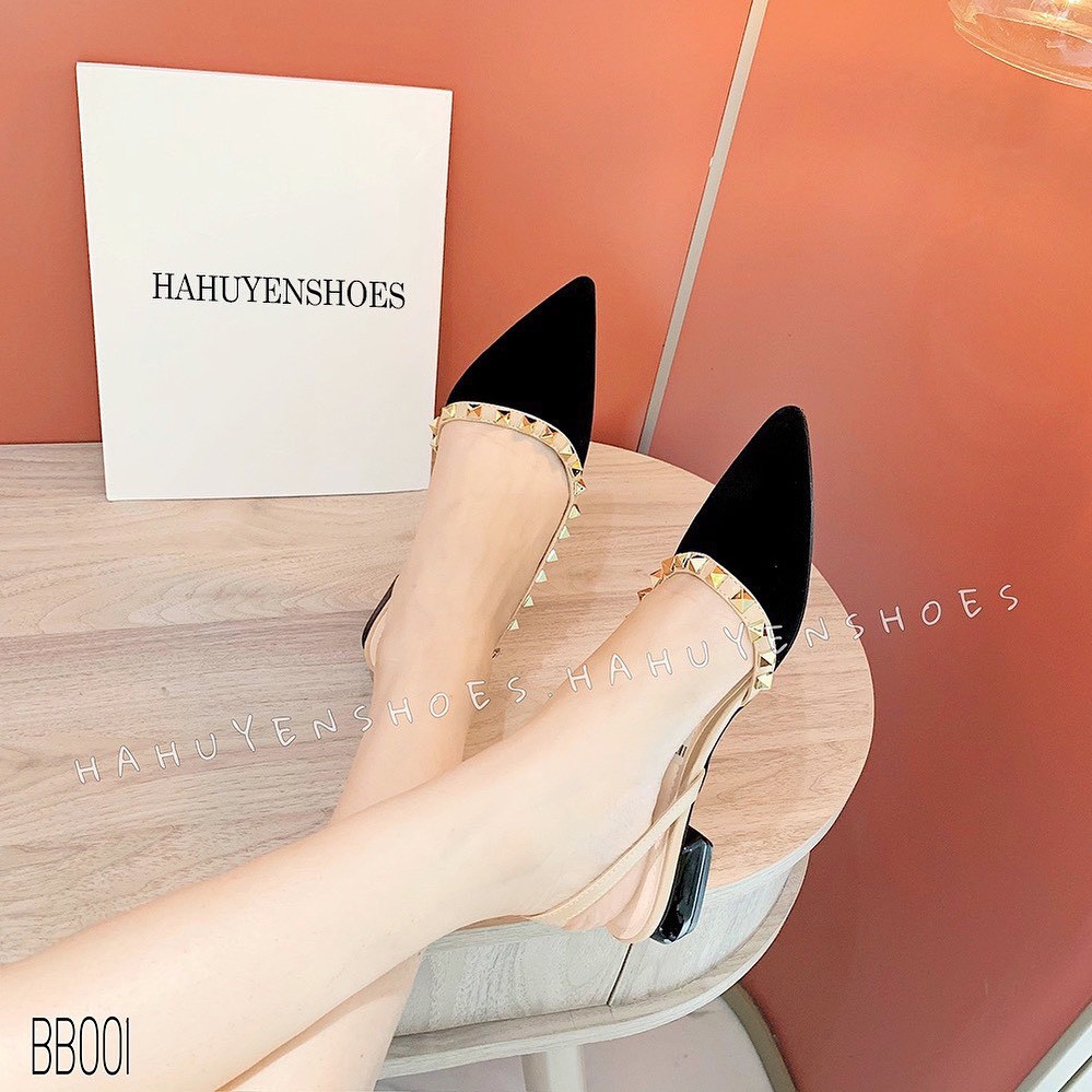 Bệt nữ HHS nhung đinh tán khoét eo 1 phân Hà Huyền Shoes - BB001