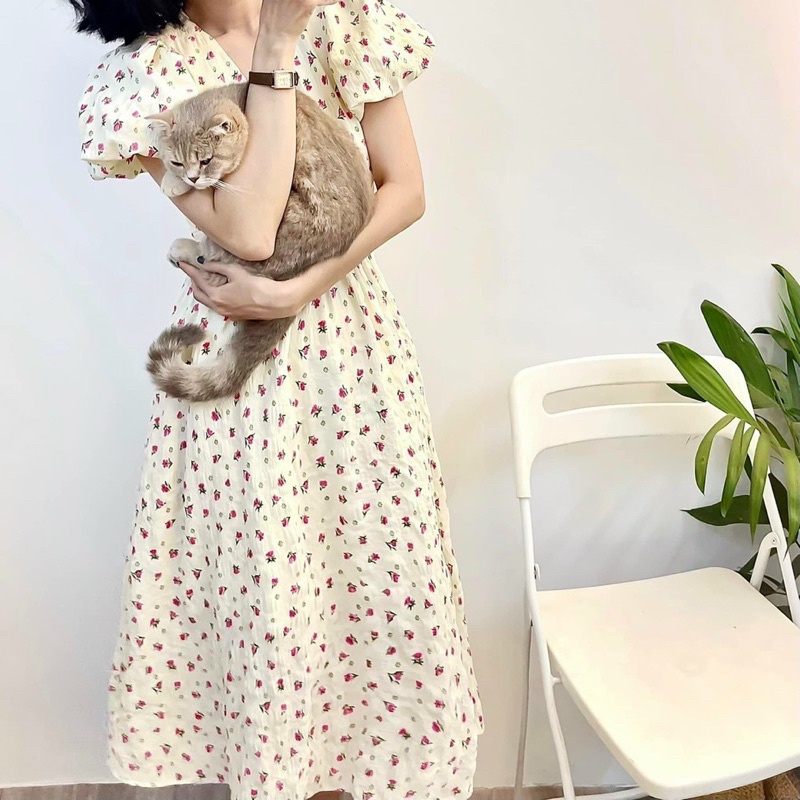ĐẦM HOA XỐP VINGTAGE RETRO