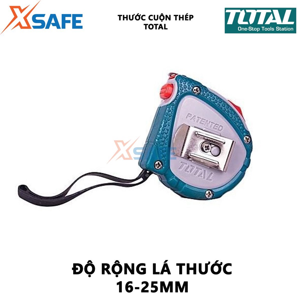 Thước cuộn thép TOTAL Thước kéo thép nền vàng chiều dài 3-10m, bề rộng lá thước 16-25mm, hợp kim thép dẻo chắc chắn