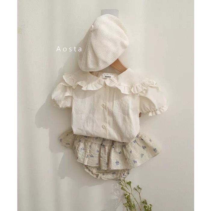 Áo sơ mi cộc tay bé gái cổ bèo style Hàn quốc