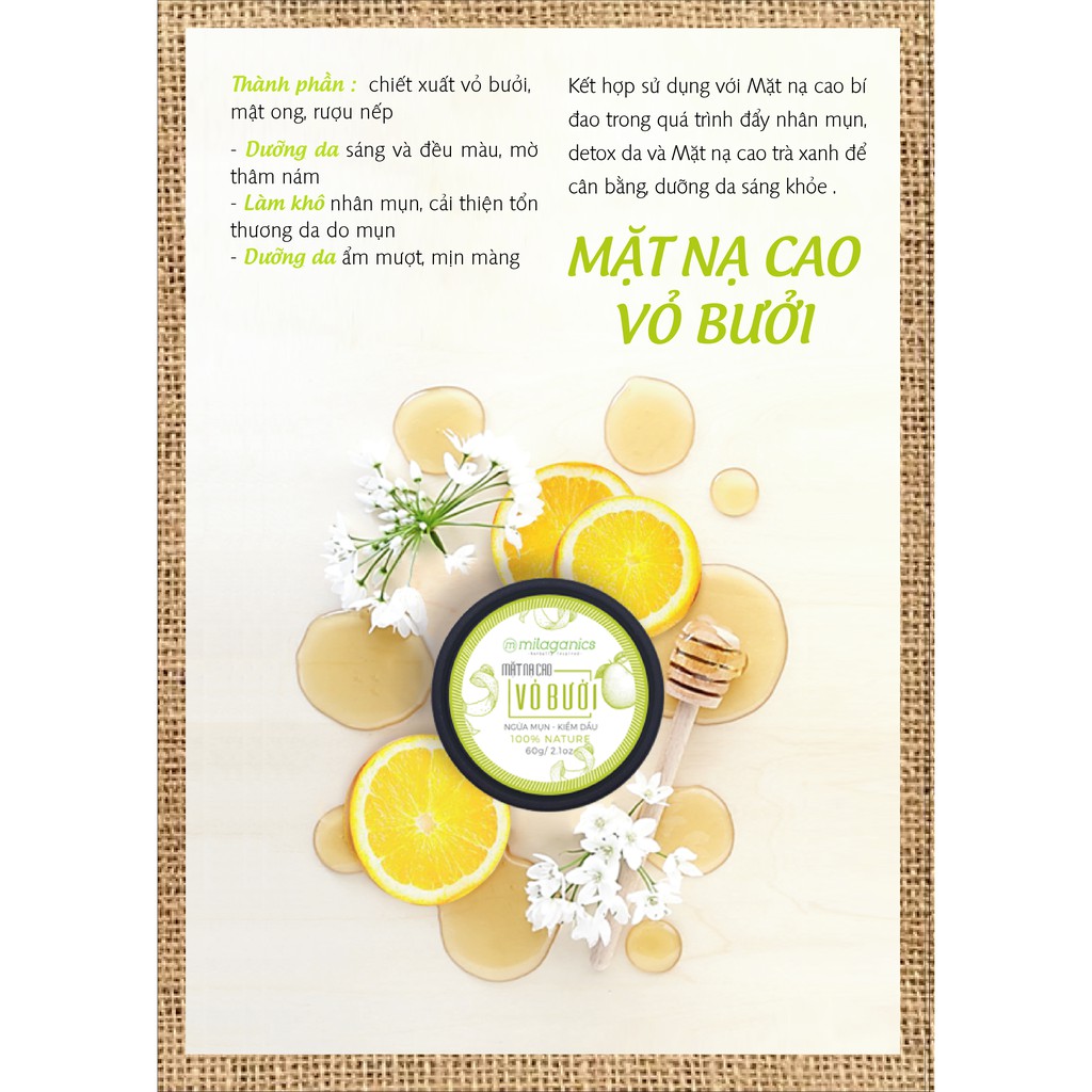 Mặt Nạ Cao Vỏ Bưởi Milaganics Mờ Thâm Nám, Tàn Nhang (60g)