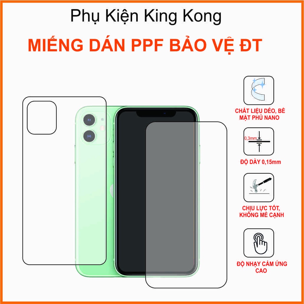 Miếng dán PPF chống vân tay Iphone 7plus/8/8plus/x/xs/xs max/11/11 pro/11 promax /12/12 mini/ 12 promax FULL viền sau