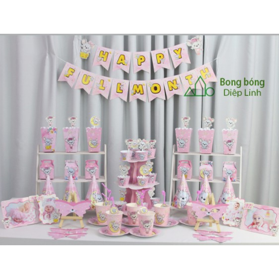 Set trang trí thôi nôi sinh nhật bé Chuột con set phụ kiện giấy trang trí bàn tiệc