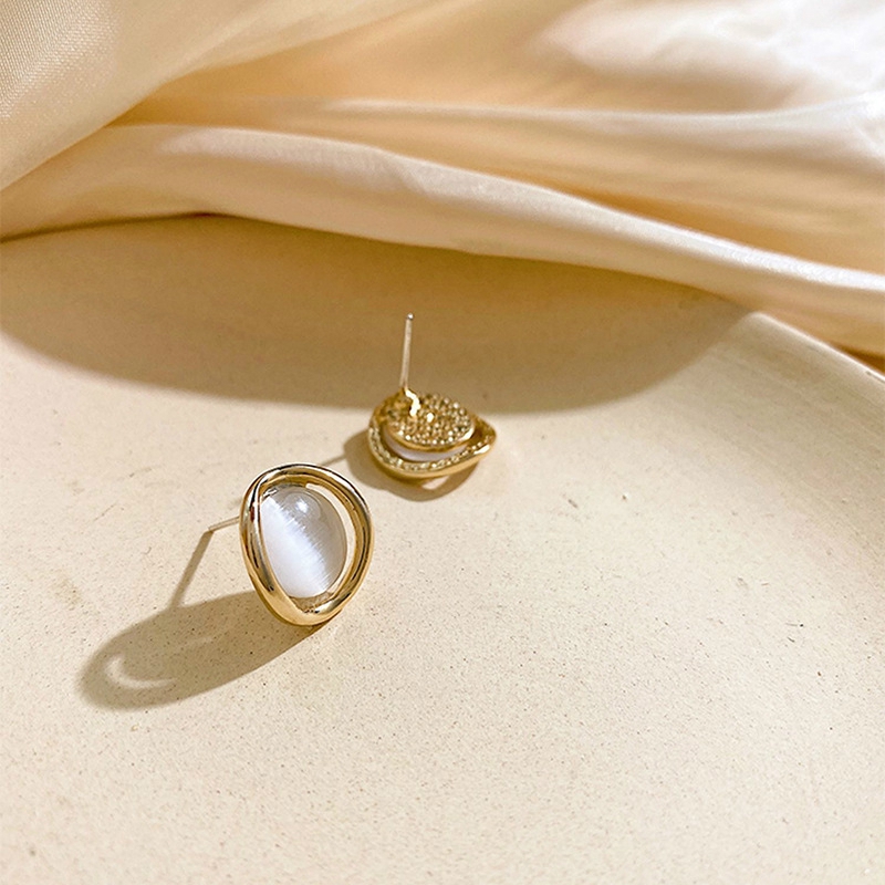 Bông Tai Opal Hình Tròn Phong Cách vintage Thanh Lịch Cho Nữ