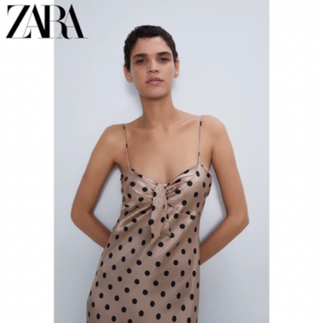 Đầm hai dây Zara best seller chấm bi maxi nơ ngực