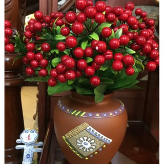 Hoa giả hoa lụa - Cụm cherry đỏ cao cấp.Shop bán thanh lý dọn kho
