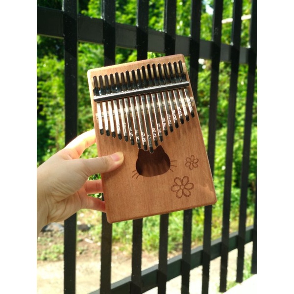 Đàn Kalimba 17 phím hộp gỗ hoạ tiết mèo xinh xắn - tặng full phụ kiện