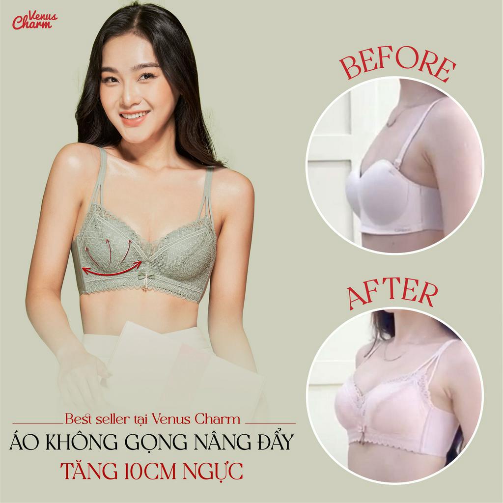 Áo ngực không gọng đệm dày 2.5cm họa tiết ren nâng ngực tạo khe tự nhiên thoải mái Venus Charm 9727