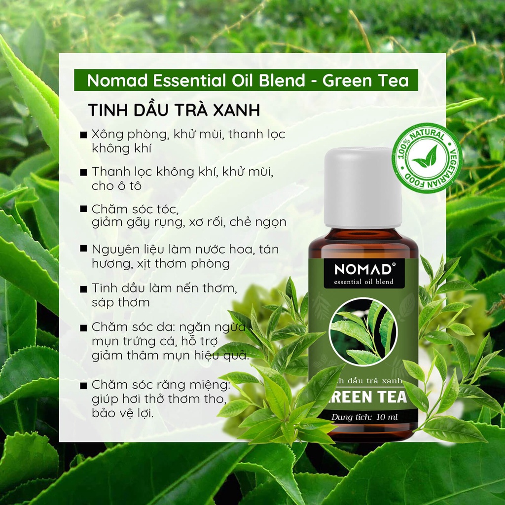 Tinh Dầu Trà Xanh Nomad Essential Oil Blend khử mùi, thanh lọc không khí - Green Tea