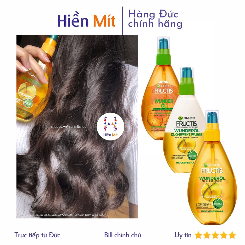 Đức-Dầu dưỡng tóc Fructis Garnier bóng mượt không bết dính Miraculous Oil Wunderol chống nhiệt giữ nếp