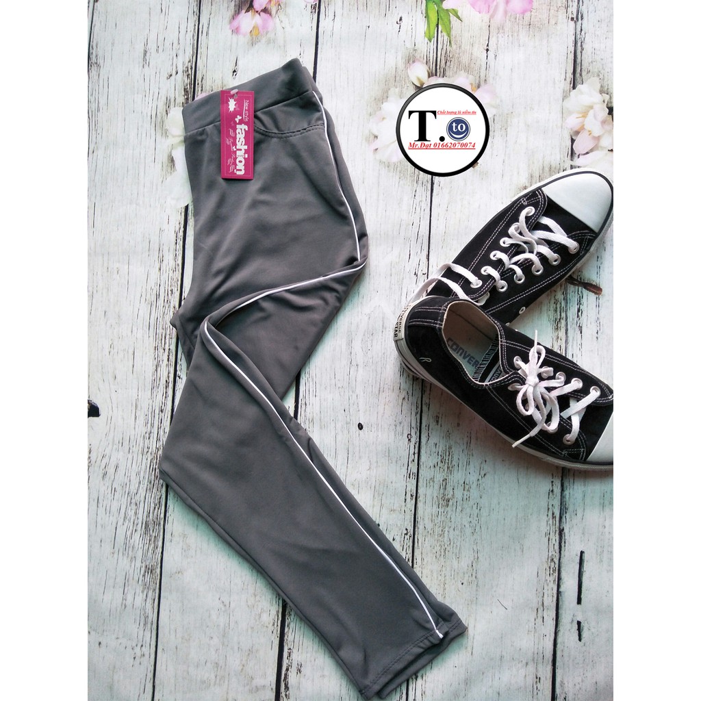 Quần legging - quần thun nữ màu ĐEN, XÁM (Ôm body, viền sọc TRẮNG) | BigBuy360 - bigbuy360.vn