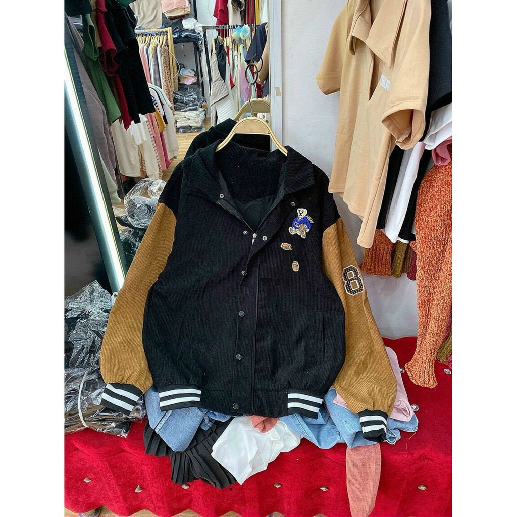 ÁO KHOÁC BOMBER NHUNG TĂM Unisex Form Rộng | BigBuy360 - bigbuy360.vn