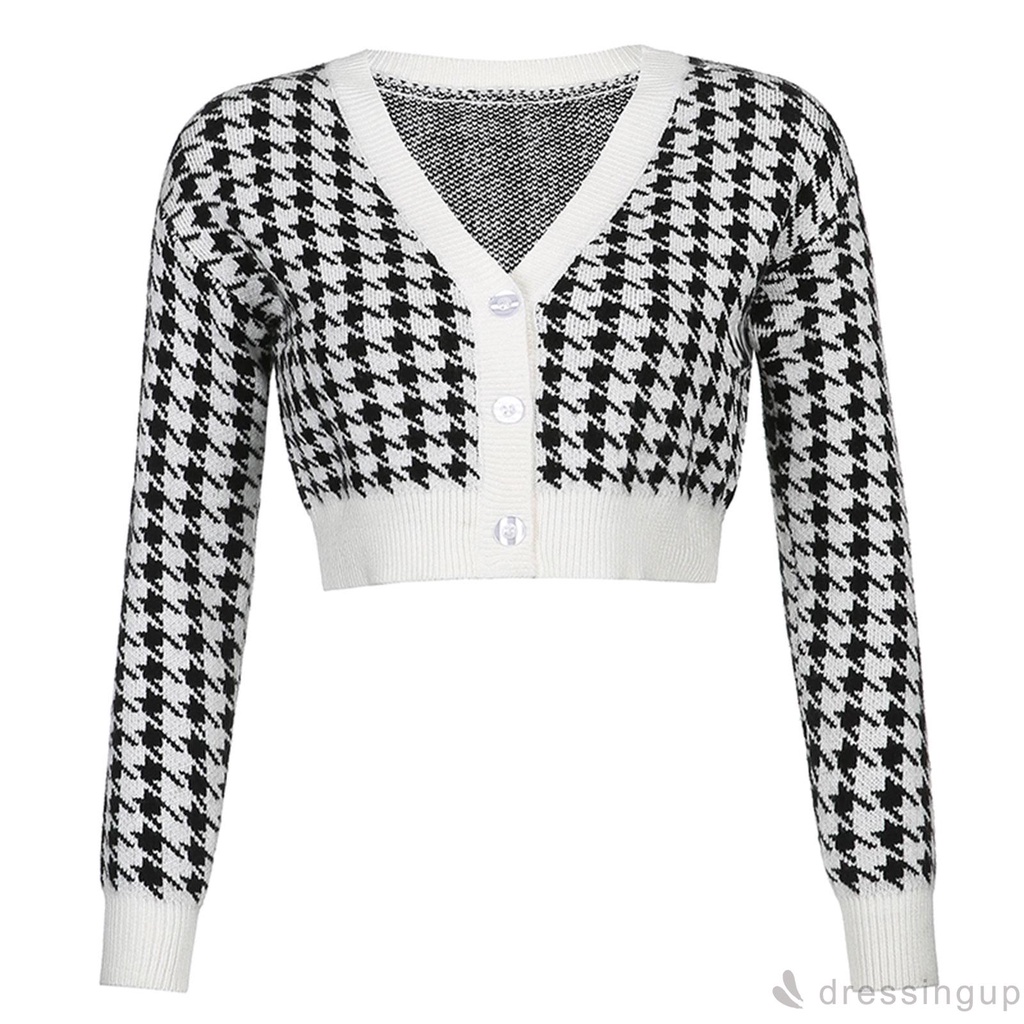 Áo Khoác Nữ Dài Tay Cổ Chữ V Họa Tiết Cổ Điển