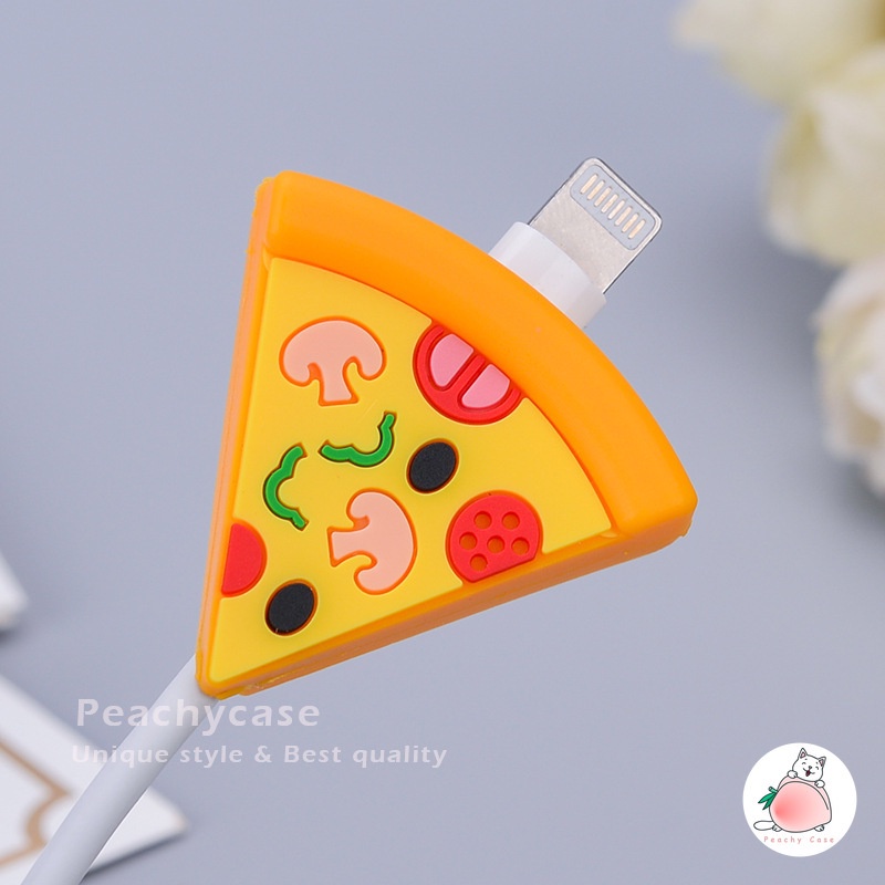 Ốp Bảo Vệ Dây Cáp Sạc USB Bằng Silicon Hình Bánh Pizza / Dâu Tây Dễ Thương