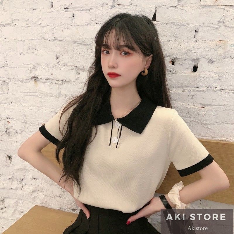 áo thun cổ bẻ áo polo Ngắn Tay trơn basic Mẫu 2021 Thời Trang Dành Cho Nữ áo croptop | BigBuy360 - bigbuy360.vn