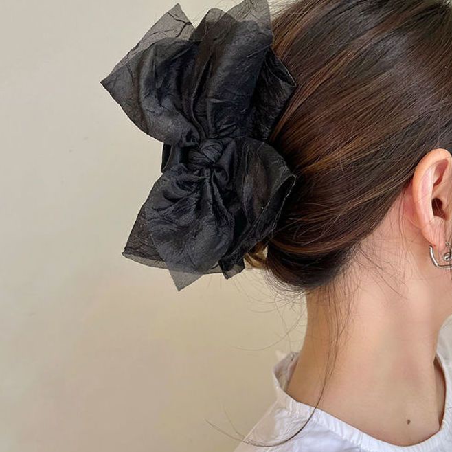 Kẹp Tóc Hình Nơ Lớn Màu Đen Phong Cách Hàn Quốc Thanh Lịch Dành Cho Nữ