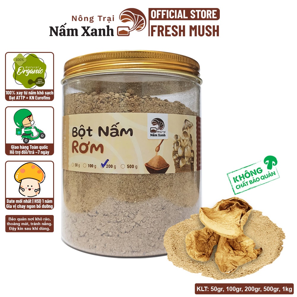 Bột Nấm Rơm Xay 50gr 100gr 200gr Nêm Vị Ngọt Thanh Bổ Dưỡng Cho Món Ăn - Nông Trại Nấm Xanh