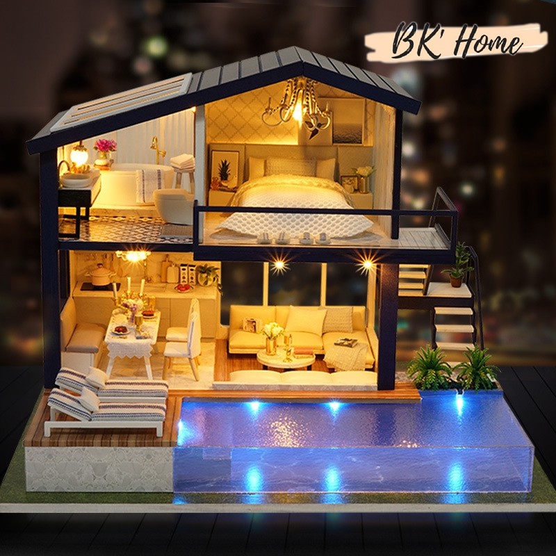 Mô hình nhà búp bê tự làm DIY Doll House Miniature Time Apartment CUTEROOM có mica, cót nhạc keo