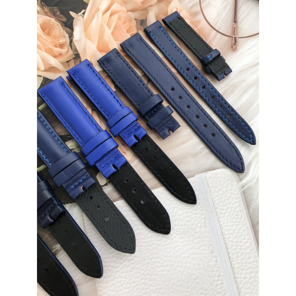 Dây Đồng Hồ Da Bò 100% Màu Xanh Dương Tặng Kèm Chốt Và Đồ Thay Dây
