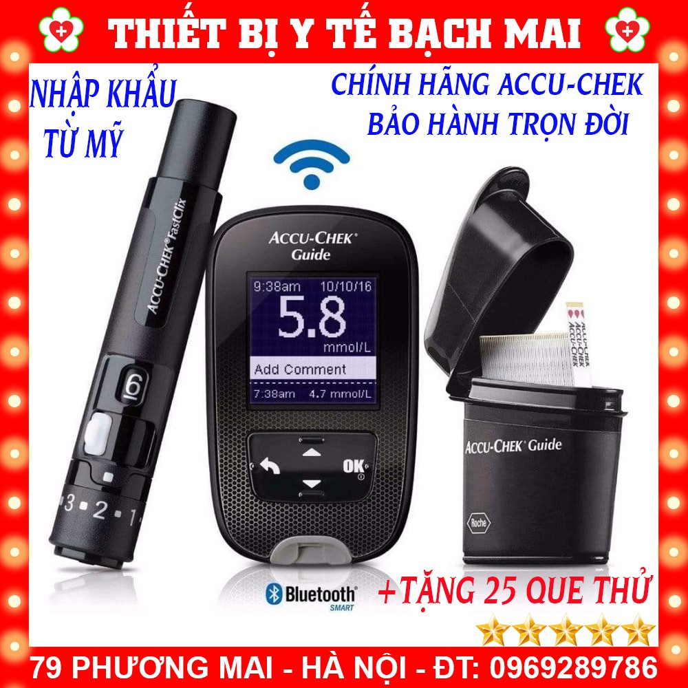 [HÀNG CHÍNH HÃNG] MÁY ĐO ĐƯỜNG HUYẾT ACCU-CHEK GUIDE MỚI NHẤT 2021 - SẢN XUẤT TẠI MỸ - BẢO HÀNH TRỌN ĐỜI