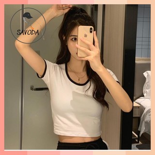 [MUA MỘT TẶNG MỘT] Áo Croptop Ôm Trắng Đen Viền Cổ Dễ Thương AP89