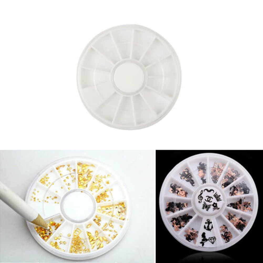 Hộp Đựng Phụ Kiện Trang Trí Móng Nghệ Thuật 12 Ngăn Hình Tròn Rỗng Ốp