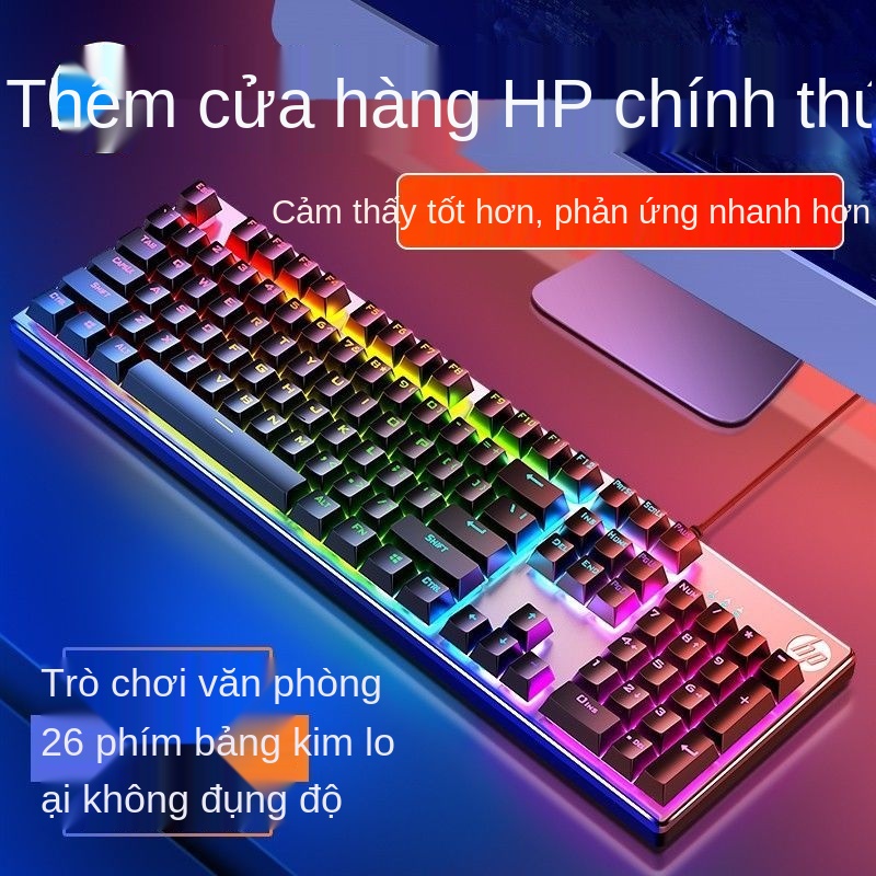 Hiệu ứng ánh sáng đầy màu sắc, thiết kế bảng kim loại, bàn phím chơi game cơ HP