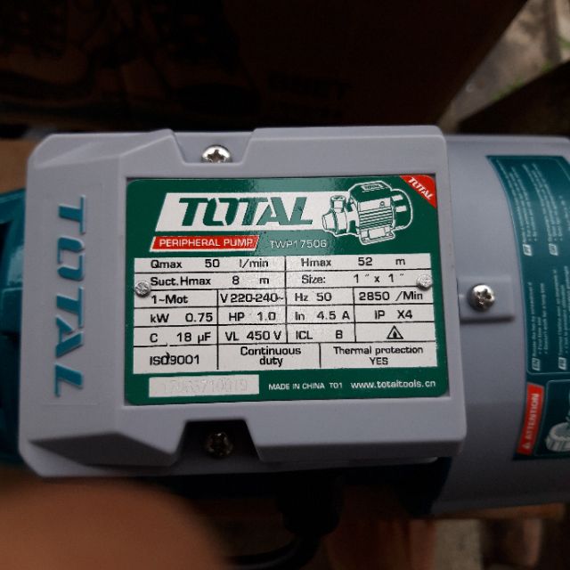 750W MÁY BƠM NƯỚC 1.0HP TOTAL (TWP17506)