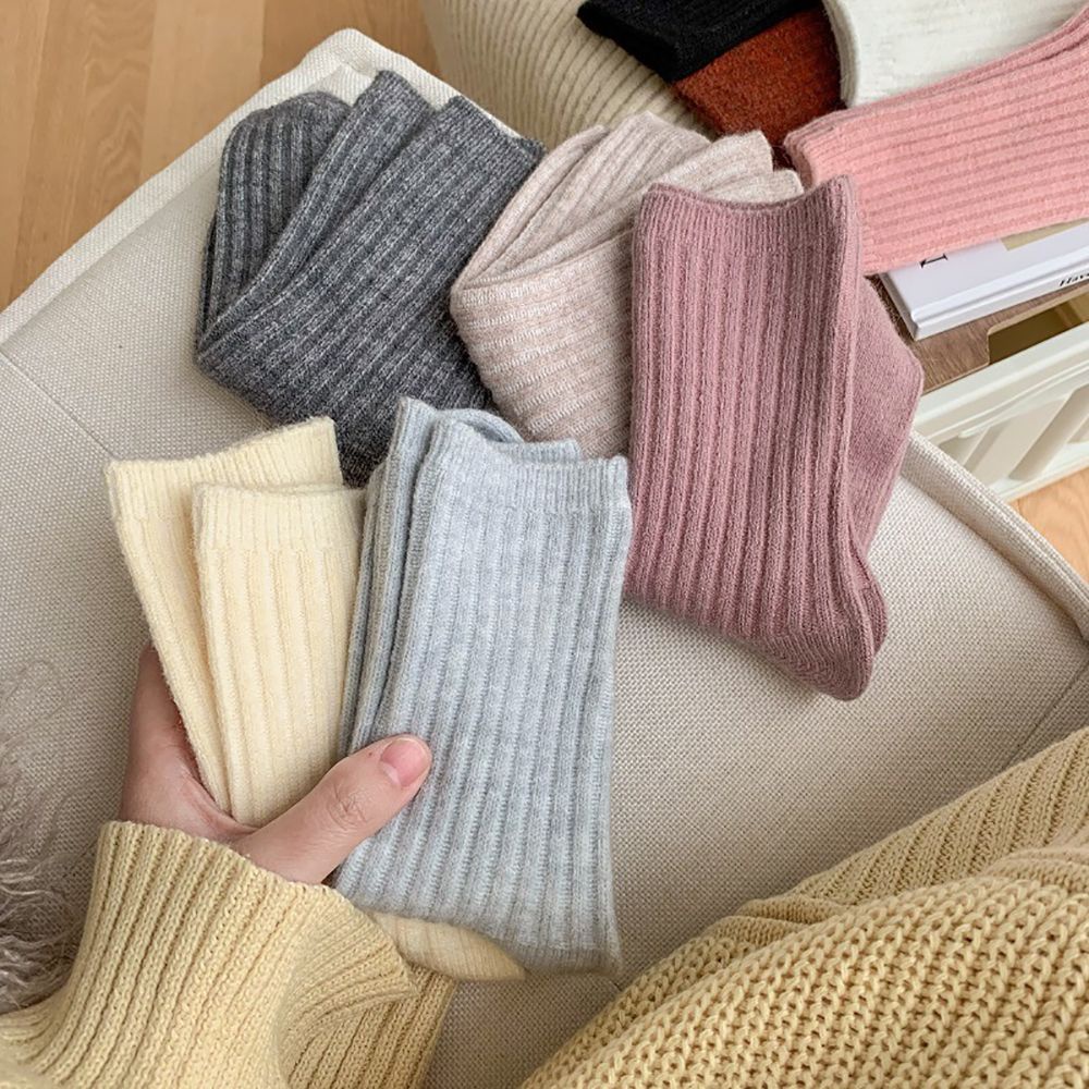 Vớ len cashmere dày dặn màu trơn dễ thương thời trang thu đông cho nữ