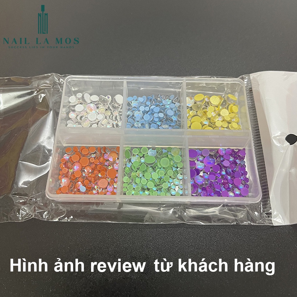 Đá nails cao cấp trang trí móng - Khay đá giọt sương chân bằng mix size 6 màu rất sáng