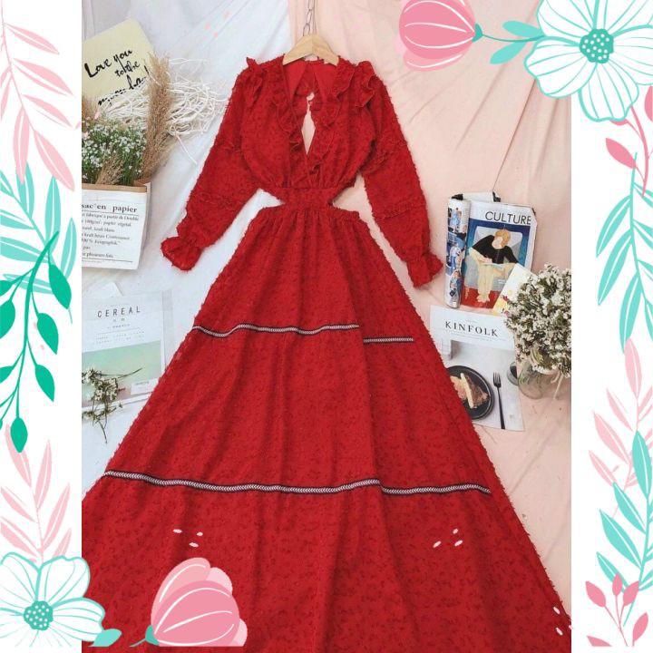 Váy Đầm Maxi Đi Biển Dáng Xòe Đỏ Hở Hưng Chất Voan Xù Có Lót Đẹp Xuất Thần, Đi Biển, Du Lịch, Chụp Ảnh Sống Ảo | BigBuy360 - bigbuy360.vn