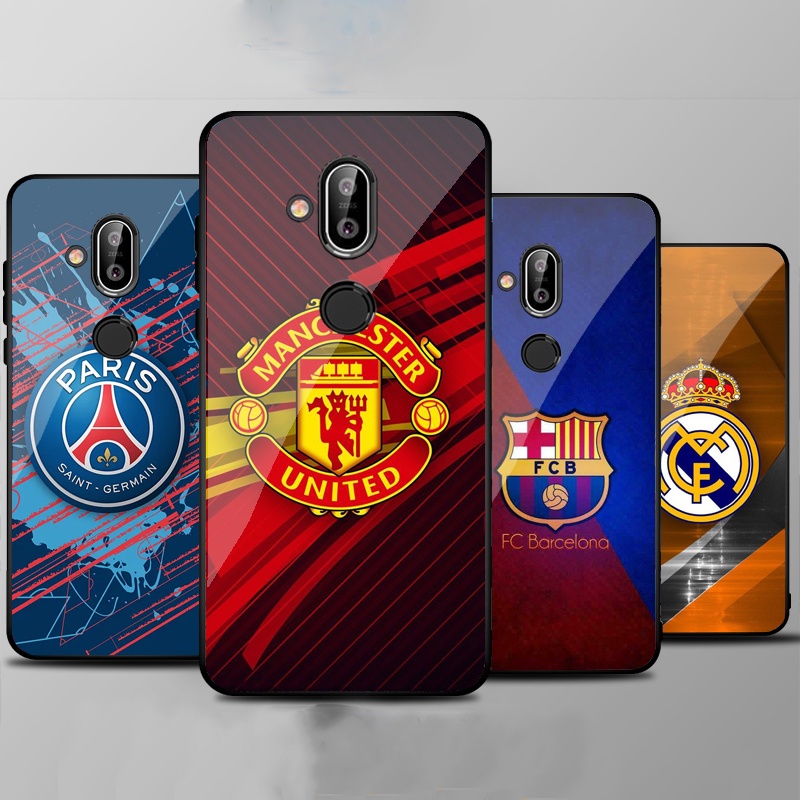 Ốp Lưng NOKIA 8.1 mặt kính cường lực cao cấp In hình Câu Lạc Bộ Bóng Đá