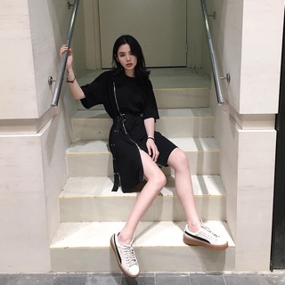 Váy thun khoá thắt đai eo cá tính (ảnh thật 4,5,6,7,8,9)