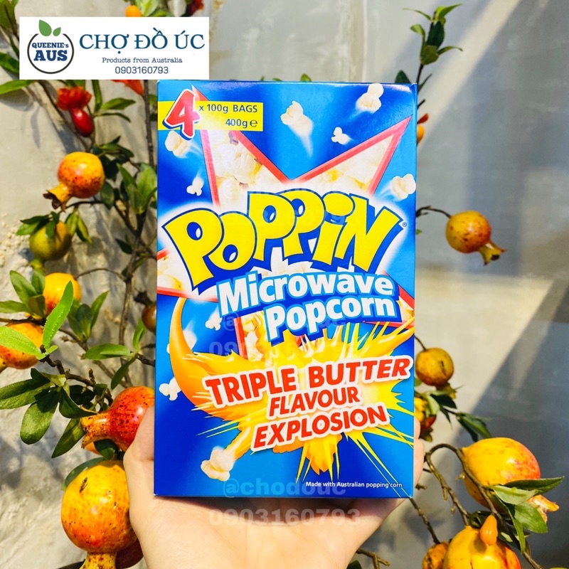 Bắp rang bơ POPPIN MICROWAVE POPCORN Triple Butter bằng lò vi sóng tại nhà - nhập Úc 🇦🇺