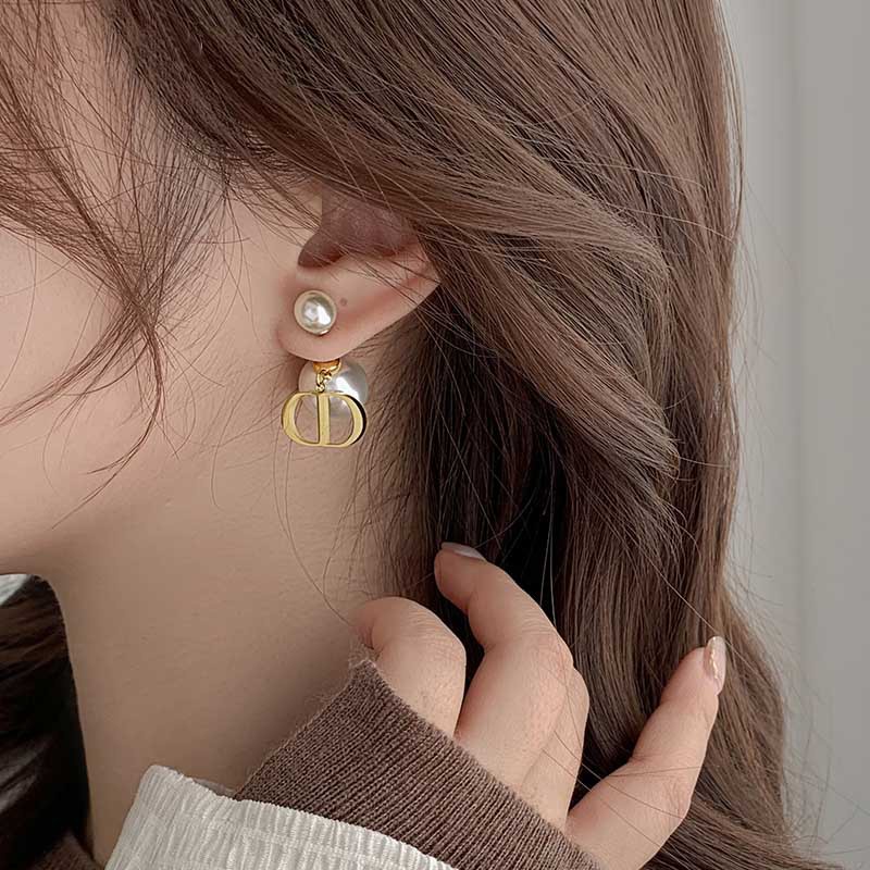 Bông Tai Mạ Vàng Bạc 925 Hình Chữ Cái Đính Ngọc Trai Thời Trang