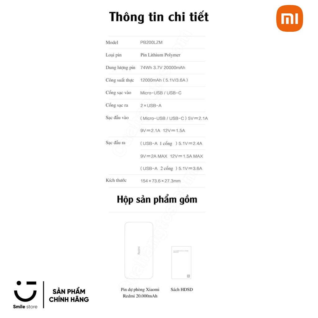 Pin Dự Phòng 20000mAh Redmi Quick Charge 18W - Hàng Chính Hãng