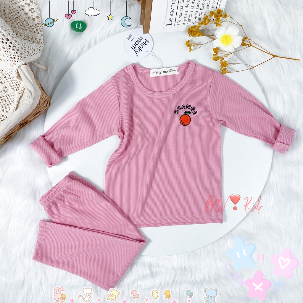 [SALE] Bộ Dài Tay Cho Bé Trai, Bé Gái Minky Mom Vải Len Gân Thêu Ngực Dễ Thương, Đồ Bộ Cho Bé Mặc Nhà Thu Đông MKMTD2154