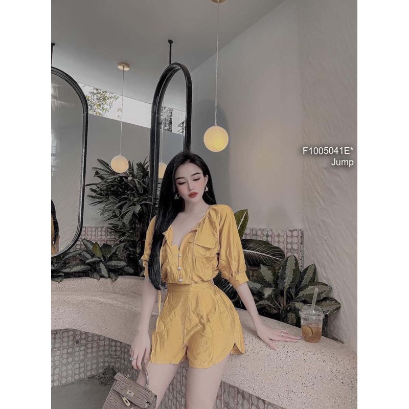 Jump short đũi cổ tròn thắt dây nơ đắp túi nắp tay lỡ!