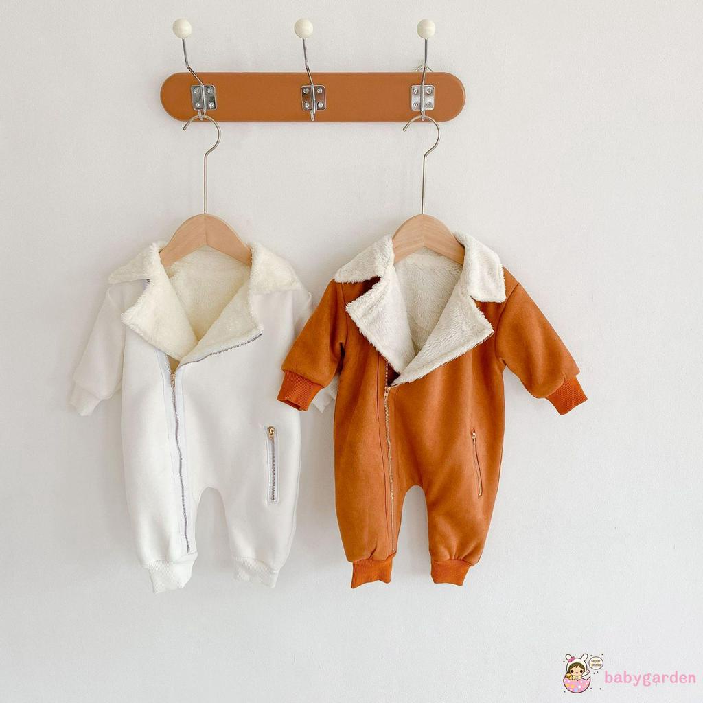 BABYGARDEN-Baby´s One-piece Thicked Romper, Long Sleeve Lapel Collar Imitate Buckskin Bodysuit with 