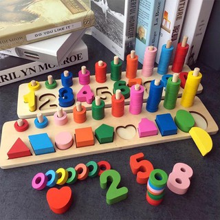 Bảng gỗ ghép hình khối – Số học – Xếp vòng màu sắc. Đồ chơi thông minh cho bé