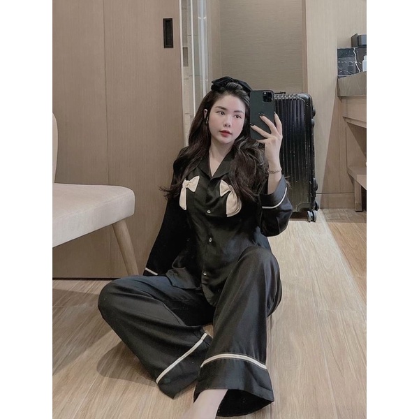 Đồ bộ, đồ mặc nhà - Pyjama Nữ Tay Dài Cổ Ren Tiểu Thư Thiết Kế Dễ Thương chất liệu lụa xước cao cấp