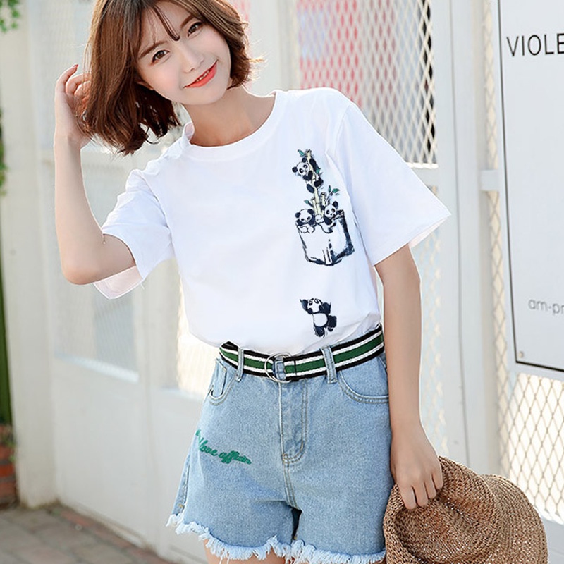 Áo Thun Nữ Tay Lỡ In Hình Giả Túi Gấu Trúc XMISS
