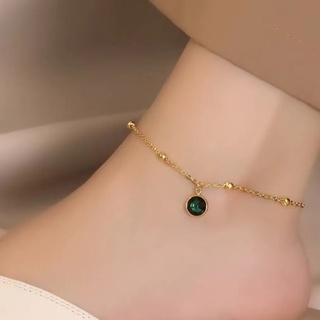 Lắc Chân Bằng Thép Titan Đính Đá Zircon Màu Xanh Lá Thời Trang
