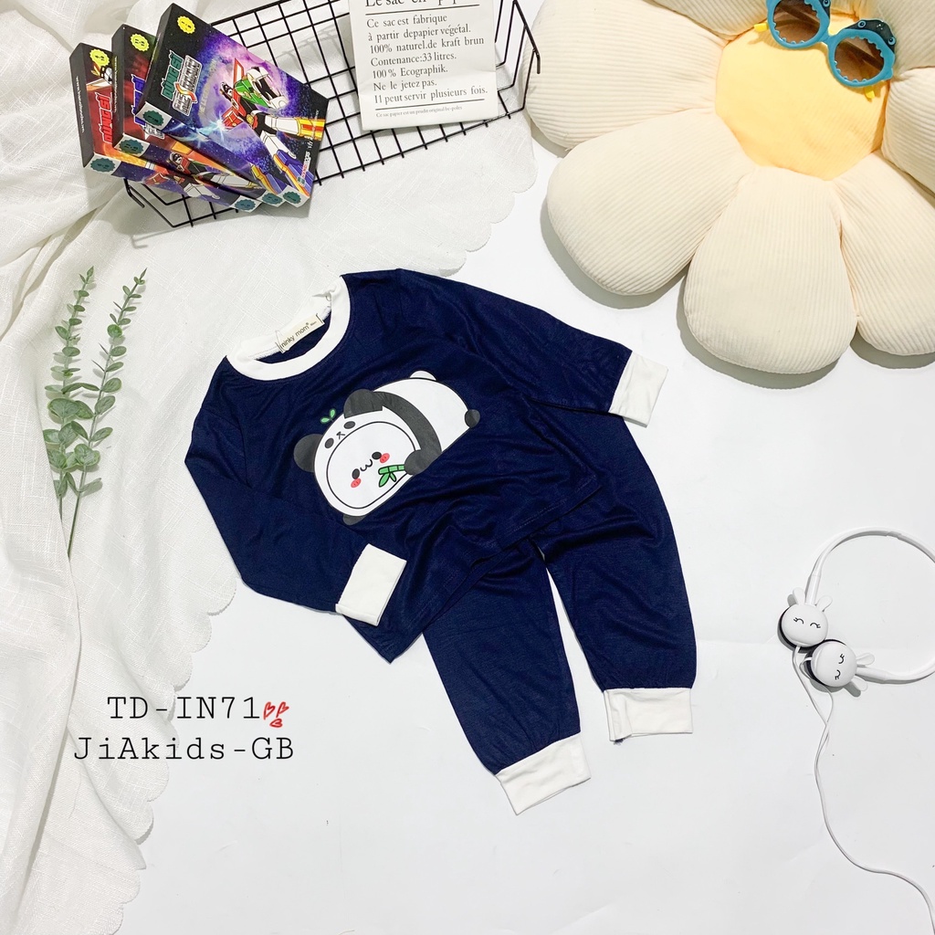 [Bé:8-27kg] Bộ Quần Áo Dài Tay Minky Mom Thun Lạnh Mềm Mịn, Viền Cổ, In Động Vật Cho Bé Trai, Gái 0-7 Tuổi- Mã: TD-IN71